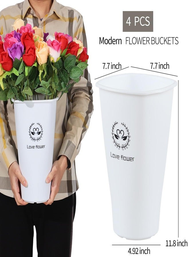 Yesdate 12 Inch Tall Flower Plant Buckets with Handles, Deep Plastic Flower Holder Tall Plant Pot, Planter Farmhouse Vase, Set of 4, White - Image 2